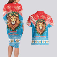 Luxembourg Christmas Couples Matching Long Sleeve Bodycon Dress and Hawaiian Shirt Schei Chreschtdeeg Xmas Pattern - Wonder Print Shop