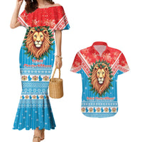 Luxembourg Christmas Couples Matching Mermaid Dress and Hawaiian Shirt Schei Chreschtdeeg Xmas Pattern - Wonder Print Shop