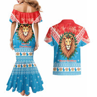 Luxembourg Christmas Couples Matching Mermaid Dress and Hawaiian Shirt Schei Chreschtdeeg Xmas Pattern - Wonder Print Shop