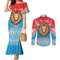 Luxembourg Christmas Couples Matching Mermaid Dress and Long Sleeve Button Shirt Schei Chreschtdeeg Xmas Pattern - Wonder Print Shop