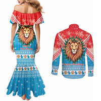 Luxembourg Christmas Couples Matching Mermaid Dress and Long Sleeve Button Shirt Schei Chreschtdeeg Xmas Pattern - Wonder Print Shop