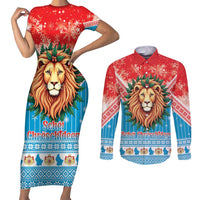 Luxembourg Christmas Couples Matching Short Sleeve Bodycon Dress and Long Sleeve Button Shirt Schei Chreschtdeeg Xmas Pattern - Wonder Print Shop