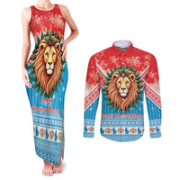 Luxembourg Christmas Couples Matching Tank Maxi Dress and Long Sleeve Button Shirt Schei Chreschtdeeg Xmas Pattern - Wonder Print Shop