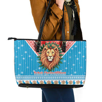 Luxembourg Christmas Leather Tote Bag Schei Chreschtdeeg Xmas Pattern - Wonder Print Shop