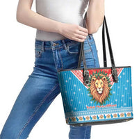 Luxembourg Christmas Leather Tote Bag Schei Chreschtdeeg Xmas Pattern - Wonder Print Shop
