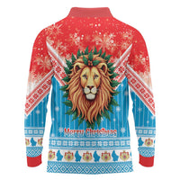 Luxembourg Christmas Long Sleeve Polo Shirt Schei Chreschtdeeg Xmas Pattern - Wonder Print Shop