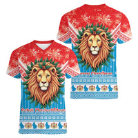 Luxembourg Christmas Women V-Neck T-Shirt Schei Chreschtdeeg Xmas Pattern - Wonder Print Shop