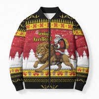Belgium Christmas Personalized Bomber Puffer Jacket Santa Riding Lion - Wonder Print Shop