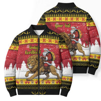 Belgium Christmas Personalized Bomber Puffer Jacket Santa Riding Lion - Wonder Print Shop