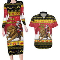 Belgium Christmas Personalized Couples Matching Long Sleeve Bodycon Dress and Hawaiian Shirt Santa Riding Lion - Wonder Print Shop