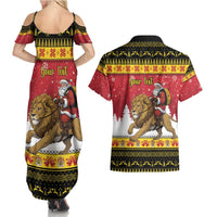 Belgium Christmas Personalized Couples Matching Summer Maxi Dress and Hawaiian Shirt Santa Riding Lion - Wonder Print Shop