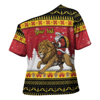 Belgium Christmas Personalized Cross Shoulder Shirt Santa Riding Lion - Wonder Print Shop