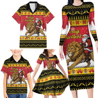 Belgium Christmas Personalized Family Matching Long Sleeve Bodycon Dress and Hawaiian Shirt Santa Riding Lion - Wonder Print Shop