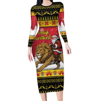 Belgium Christmas Personalized Family Matching Long Sleeve Bodycon Dress and Hawaiian Shirt Santa Riding Lion - Wonder Print Shop