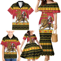 Belgium Christmas Personalized Family Matching Mermaid Dress and Hawaiian Shirt Santa Riding Lion - Wonder Print Shop