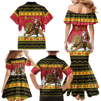 Belgium Christmas Personalized Family Matching Mermaid Dress and Hawaiian Shirt Santa Riding Lion - Wonder Print Shop