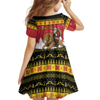 Belgium Christmas Personalized Family Matching Off The Shoulder Long Sleeve Dress and Hawaiian Shirt Santa Riding Lion - Wonder Print Shop