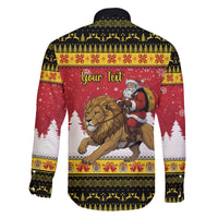 Belgium Christmas Personalized Family Matching Off The Shoulder Long Sleeve Dress and Hawaiian Shirt Santa Riding Lion - Wonder Print Shop
