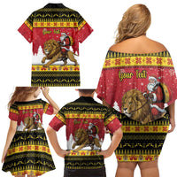 Belgium Christmas Personalized Family Matching Off Shoulder Short Dress and Hawaiian Shirt Santa Riding Lion - Wonder Print Shop