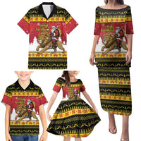 Belgium Christmas Personalized Family Matching Puletasi and Hawaiian Shirt Santa Riding Lion - Wonder Print Shop