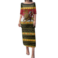 Belgium Christmas Personalized Family Matching Puletasi and Hawaiian Shirt Santa Riding Lion - Wonder Print Shop