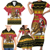 Belgium Christmas Personalized Family Matching Short Sleeve Bodycon Dress and Hawaiian Shirt Santa Riding Lion - Wonder Print Shop