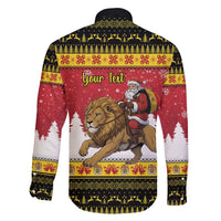 Belgium Christmas Personalized Family Matching Short Sleeve Bodycon Dress and Hawaiian Shirt Santa Riding Lion - Wonder Print Shop