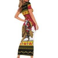 Belgium Christmas Personalized Family Matching Short Sleeve Bodycon Dress and Hawaiian Shirt Santa Riding Lion - Wonder Print Shop