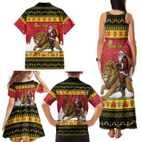 Belgium Christmas Personalized Family Matching Tank Maxi Dress and Hawaiian Shirt Santa Riding Lion - Wonder Print Shop