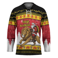 Belgium Christmas Personalized Hockey Jersey Santa Riding Lion - Wonder Print Shop
