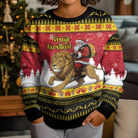 Belgium Christmas Personalized Kid Ugly Christmas Sweater Santa Riding Lion - Wonder Print Shop