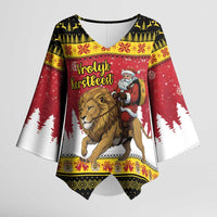 Belgium Christmas Personalized Kimono Sleeve Blouse Santa Riding Lion - Wonder Print Shop