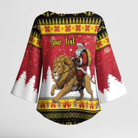 Belgium Christmas Personalized Kimono Sleeve Blouse Santa Riding Lion - Wonder Print Shop