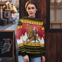 Belgium Christmas Personalized Ugly Christmas Sweater Santa Riding Lion - Wonder Print Shop