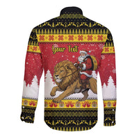 Belgium Christmas Personalized Long Sleeve Button Shirt Santa Riding Lion - Wonder Print Shop