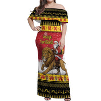 Belgium Christmas Personalized Off Shoulder Maxi Dress Santa Riding Lion - Wonder Print Shop