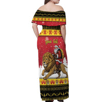 Belgium Christmas Personalized Off Shoulder Maxi Dress Santa Riding Lion - Wonder Print Shop