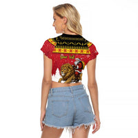 Belgium Christmas Personalized Raglan Cropped T Shirt Santa Riding Lion - Wonder Print Shop