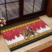 Belgium Christmas Personalized Rubber Doormat Santa Riding Lion - Wonder Print Shop