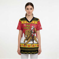 Belgium Christmas Personalized Scrub Top Santa Riding Lion - Wonder Print Shop