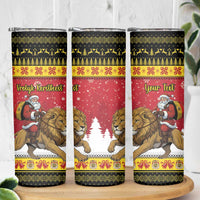 Belgium Christmas Personalized Skinny Tumbler Santa Riding Lion - Wonder Print Shop