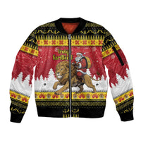 Belgium Christmas Personalized Sleeve Zip Bomber Jacket Santa Riding Lion - Wonder Print Shop