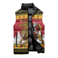 Belgium Christmas Personalized Sleeveless Puffer Jacket Santa Riding Lion - Wonder Print Shop