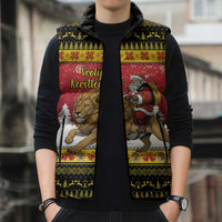 Belgium Christmas Personalized Sleeveless Puffer Jacket Santa Riding Lion - Wonder Print Shop