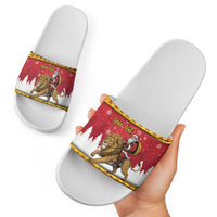 Belgium Christmas Personalized Slide Sandals Santa Riding Lion - Wonder Print Shop