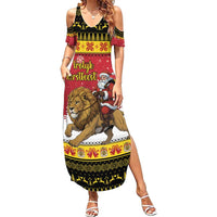 Belgium Christmas Personalized Summer Maxi Dress Santa Riding Lion - Wonder Print Shop
