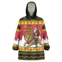 Belgium Christmas Personalized Wearable Blanket Hoodie Santa Riding Lion - Wonder Print Shop