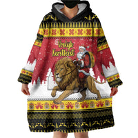 Belgium Christmas Personalized Wearable Blanket Hoodie Santa Riding Lion - Wonder Print Shop