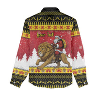 Belgium Christmas Personalized Women Casual Shirt Santa Riding Lion - Wonder Print Shop