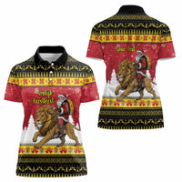 Belgium Christmas Personalized Women Polo Shirt Santa Riding Lion - Wonder Print Shop